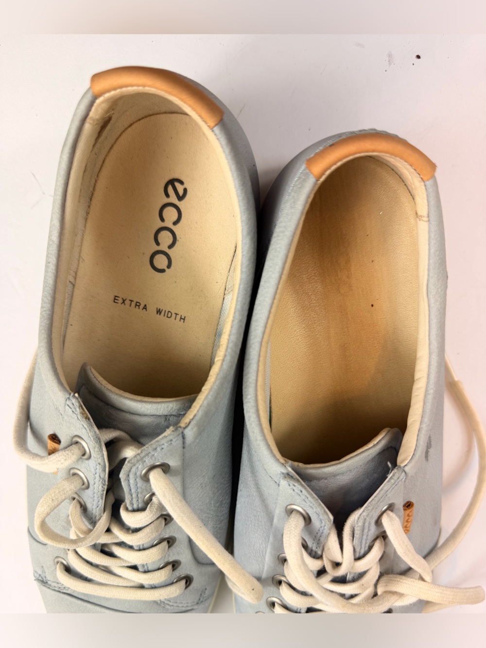 Ecco Light Blue Leather Lace-Up Sneakers - Picture 3 of 6